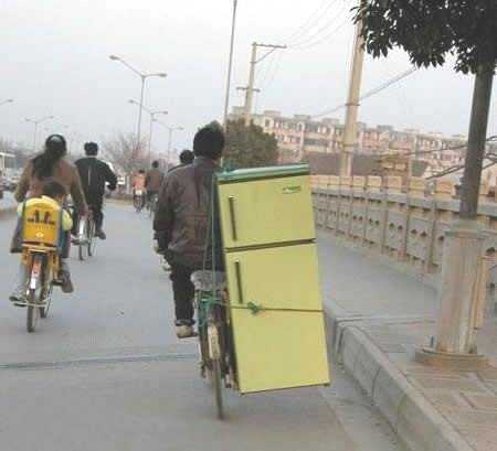 fridge on bicycle